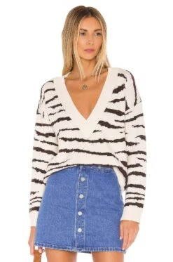 Zendaya V Neck Sweater Cream & Brown