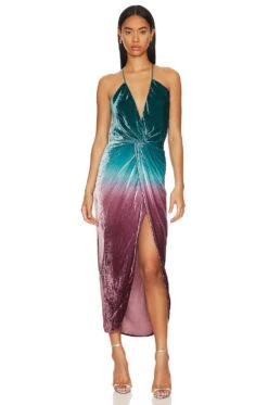 Siren Slip Velvet Dress Deep Jade Ombre